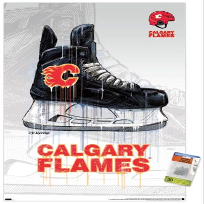 Trends International NHL Calgary Flames - Drip Skate 21 Wall Poster, 22.37" x 34.00", Poster & Push Pin Bundle