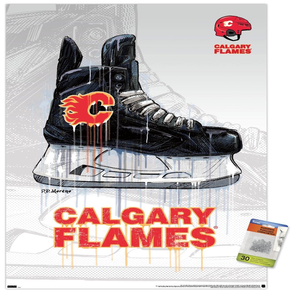 Trends International NHL Calgary Flames - Drip Skate 21 Wall Poster, 22.37" x 34.00", Poster & Push Pin Bundle