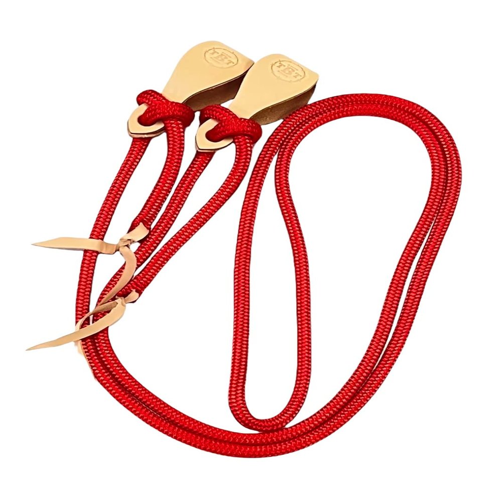 12' yacht rope rein, red rein yacht rope with choice of natural, black or brown slobber straps