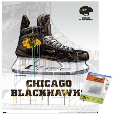 Trends International NHL Chicago Blackhawks - Drip Skate 21 Wall Poster, 14.72" x 22.37", Premium Poster & Push Pin Bundle