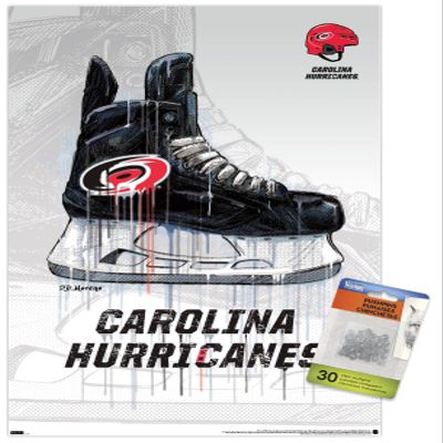 Trends International NHL Carolina Hurricanes - Drip Skate 21 Wall Poster, 14.72" x 22.37", Premium Poster & Push Pin Bundle