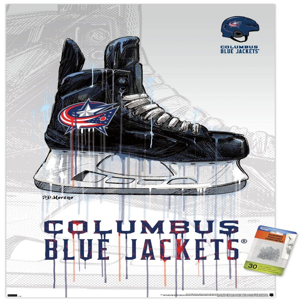 Trends International NHL Columbus Blue Jackets - Drip Skate 21 Wall Poster, 22.375" x 34", Premium Poster & Push Pin Bundle