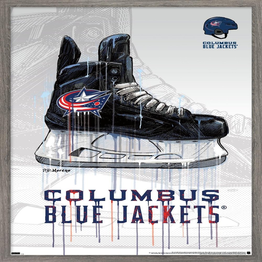 Trends International NHL Columbus Blue Jackets - Drip Skate 21 Wall Poster, 22.375" x 34", Barnwood Framed Version