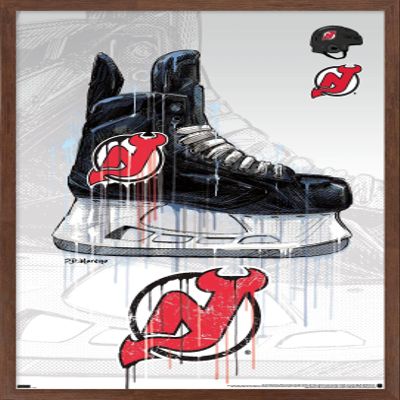 Trends International NHL New Jersey Devils - Drip Skate 21 Wall Poster, 22.375" x 34", Mahogany Framed Version