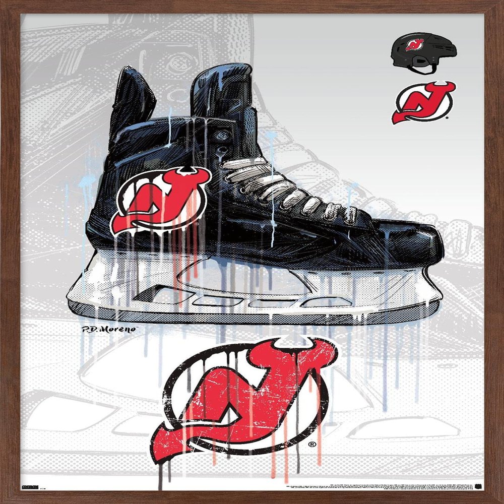Trends International NHL New Jersey Devils - Drip Skate 21 Wall Poster, 22.375" x 34", Mahogany Framed Version