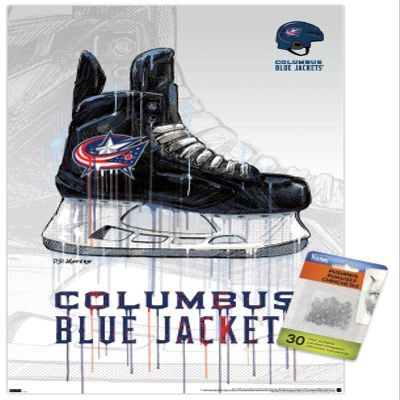 Trends International NHL Columbus Blue Jackets - Drip Skate 21 Wall Poster, 14.725" x 22.375", Premium Poster & Push Pin Bundle