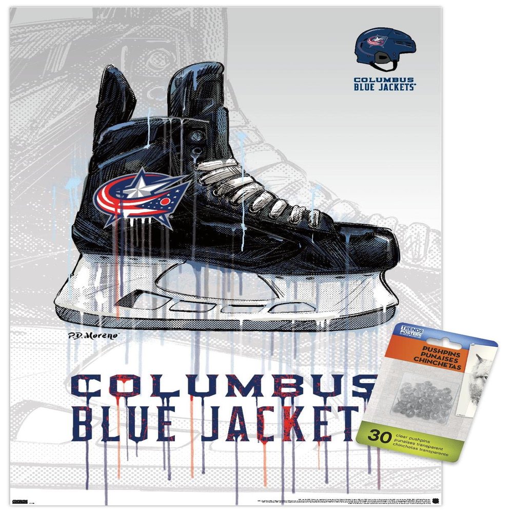 Trends International NHL Columbus Blue Jackets - Drip Skate 21 Wall Poster, 14.725" x 22.375", Premium Poster & Push Pin Bundle