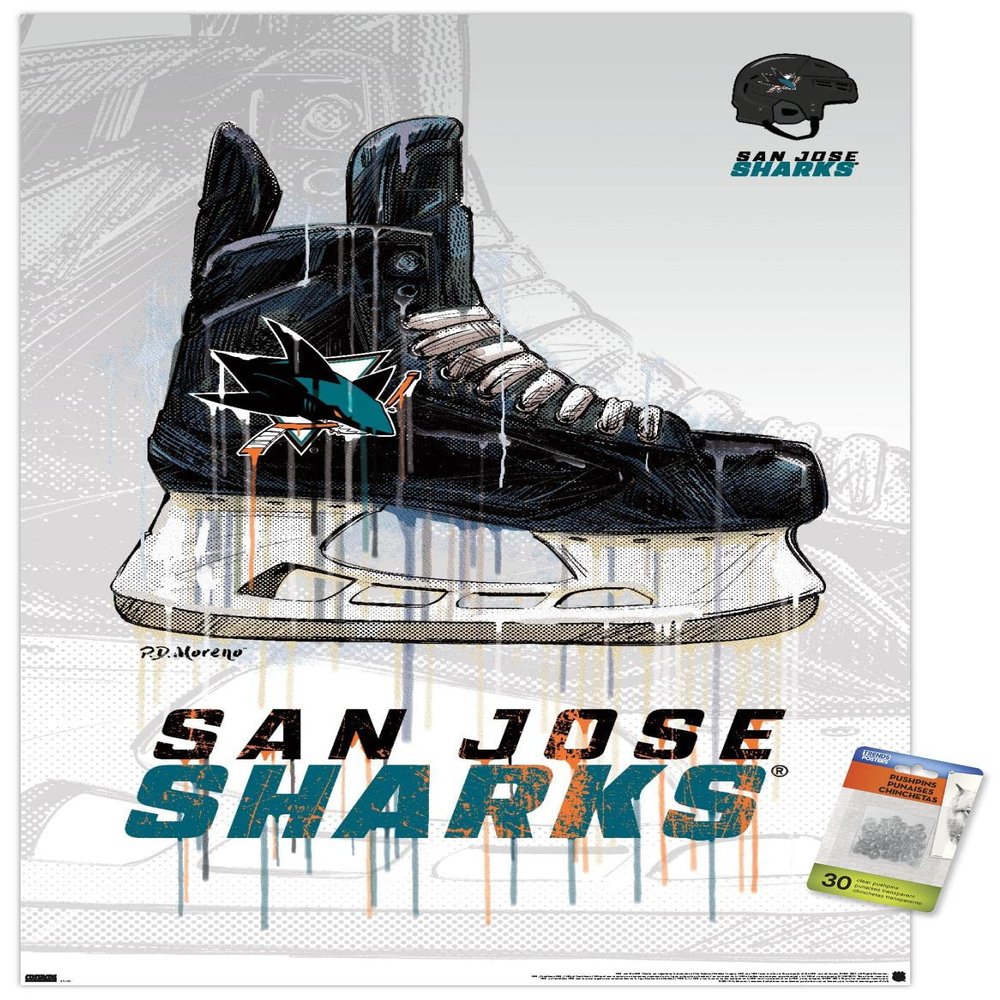 NHL San Jose Sharks - Drip Skate 21 Wall Poster with Pushpins