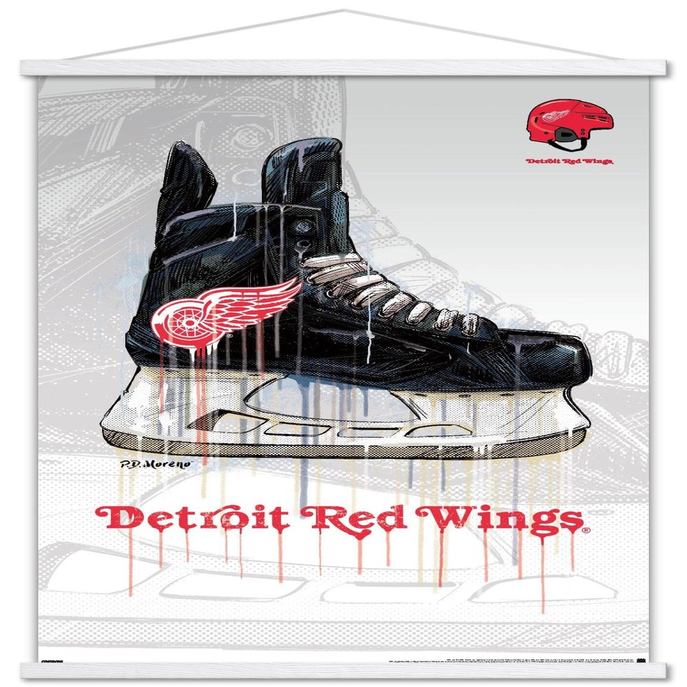 Trends International NHL Detroit Red Wings - Drip Skate 21 Wall Poster, 22.375" x 34", Premium Print and White Hanger Bundle