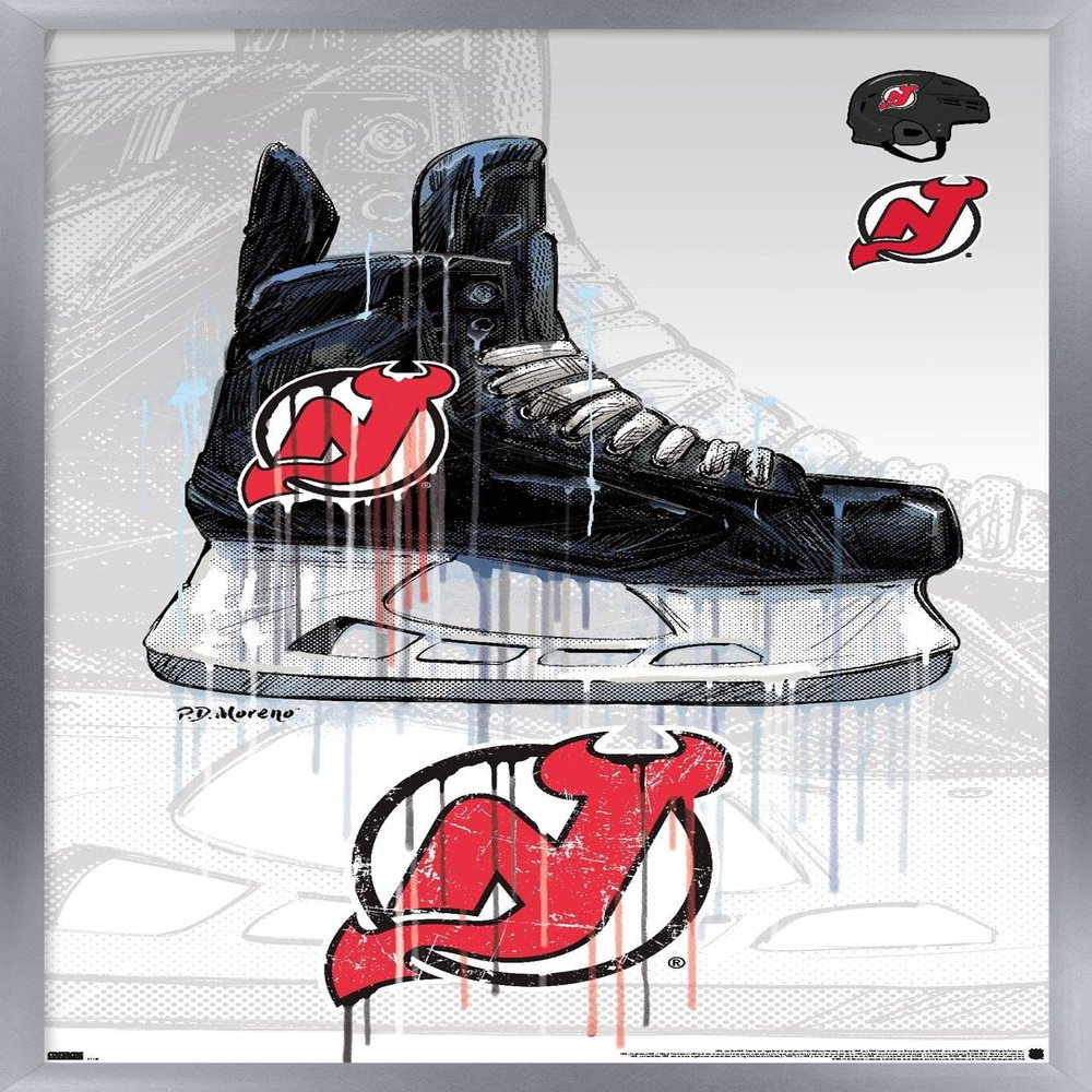 Trends International NHL New Jersey Devils - Drip Skate 21 Wall Poster, 22.375" x 34", Silver Framed Version