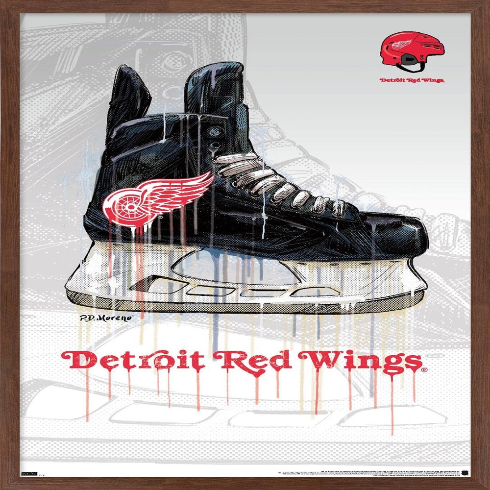 Trends International NHL Detroit Red Wings - Drip Skate 21 Wall Poster, 22.375" x 34", Mahogany Framed Version