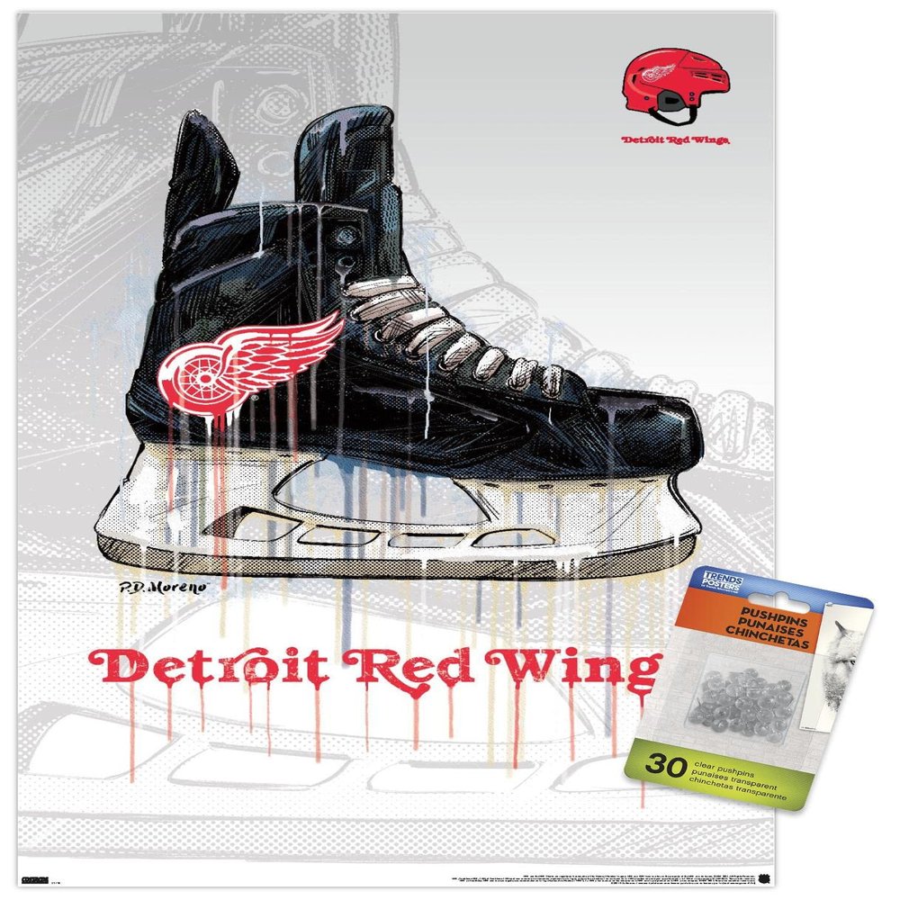 Trends International NHL Detroit Red Wings - Drip Skate 21 Wall Poster, 14.725" x 22.375", Premium Poster & Push Pin Bundle