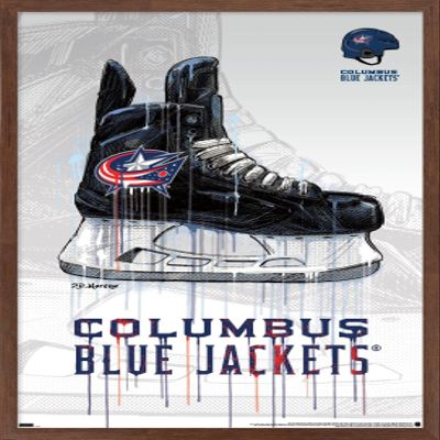 Trends International NHL Columbus Blue Jackets - Drip Skate 21 Wall Poster, 22.375" x 34", Mahogany Framed Version