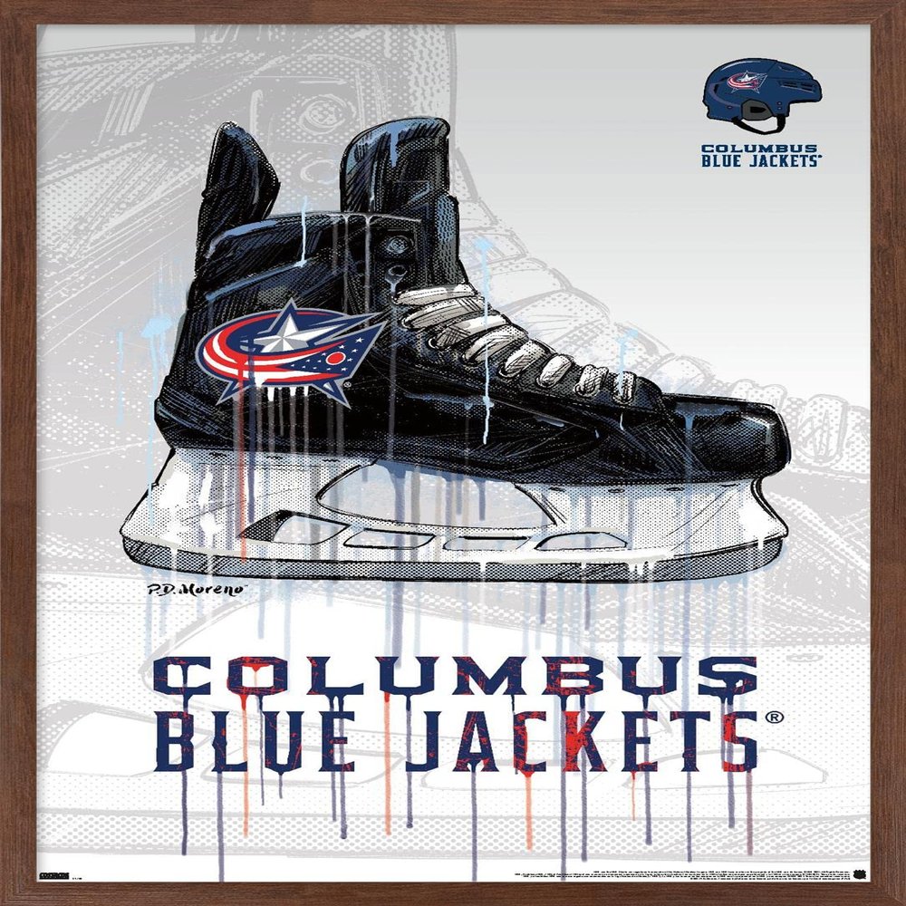 Trends International NHL Columbus Blue Jackets - Drip Skate 21 Wall Poster, 22.375" x 34", Mahogany Framed Version