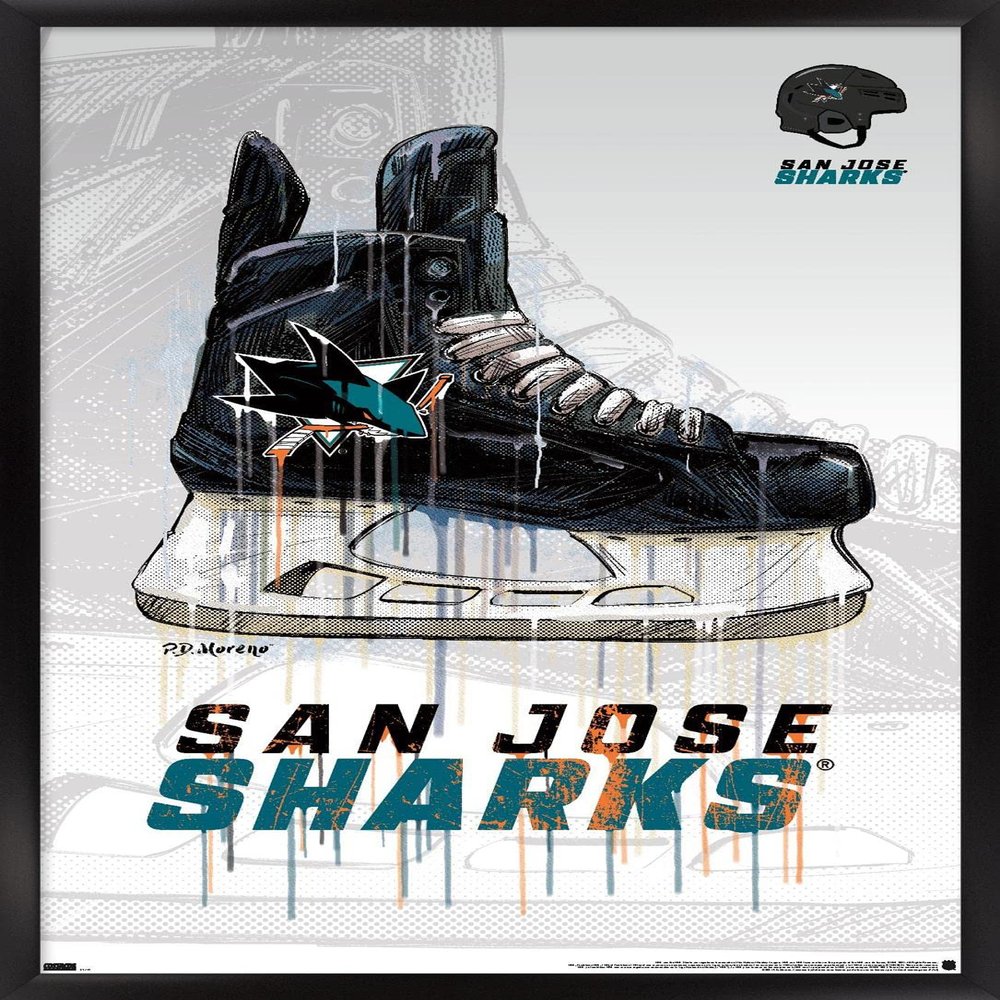 Trends International NHL San Jose Sharks - Drip Skate 21 Wall Poster, 22.375" x 34", Black Framed Version