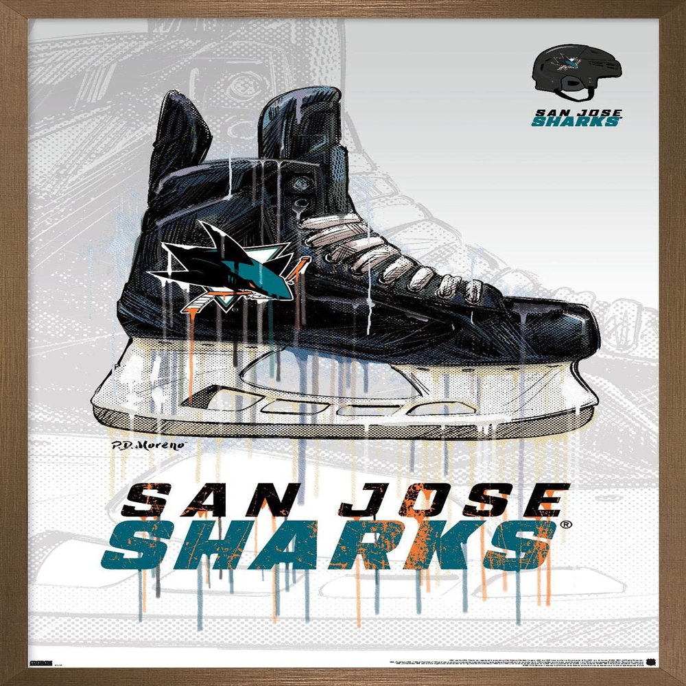 Trends International NHL San Jose Sharks - Drip Skate 21 Wall Poster, 22.375" x 34", Bronze Framed Version