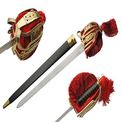 SZCO 38" Broad Scottish Sword- Ceremonial Sword with Basket Hilt, Red Suede Handle, and Leather-Wrapped Scabbard for LARP & Collectors
