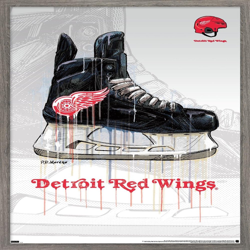 Trends International NHL Detroit Red Wings - Drip Skate 21 Wall Poster, 22.375" x 34", Barnwood Framed Version