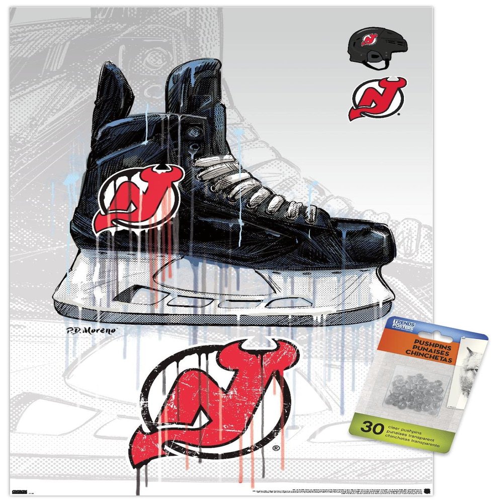 NHL New Jersey Devils - Drip Skate 21 Wall Poster with Push Pins