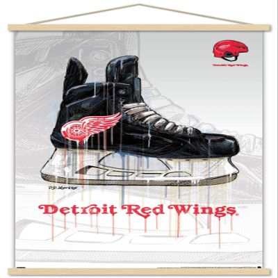 Trends International NHL Detroit Red Wings - Drip Skate 21 Wall Poster, 22.375" x 34", Premium Print and Beechwood Hanger Bundle