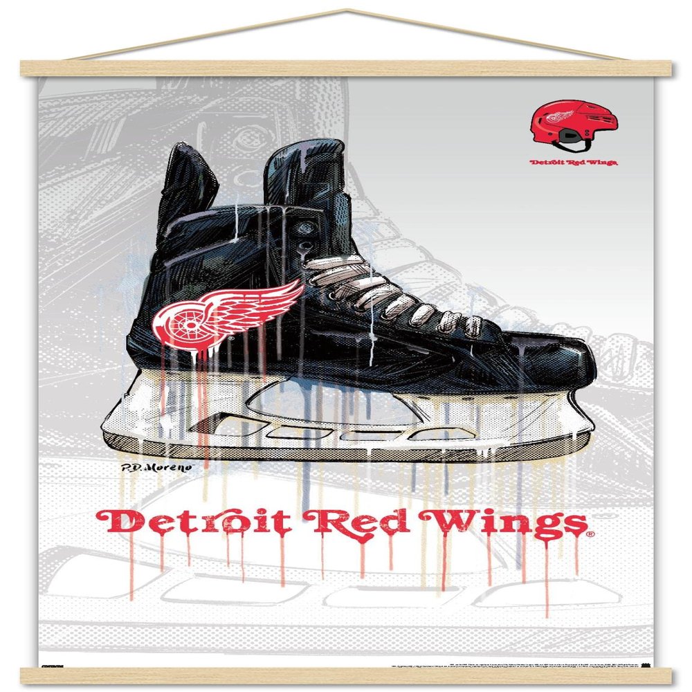 Trends International NHL Detroit Red Wings - Drip Skate 21 Wall Poster, 22.375" x 34", Premium Print and Beechwood Hanger Bundle