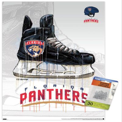 Trends International NHL Florida Panthers - Drip Skate 21 Wall Poster, 14.725" x 22.375", Premium Poster & Push Pin Bundle