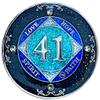(Years 1-50) NA 41 Year Crystals and Glitter Medallion, Silver Color Plated Coin, Black Rainbow, Blue Glitter and Four Clear Crystals, Epoxy Covered view 1