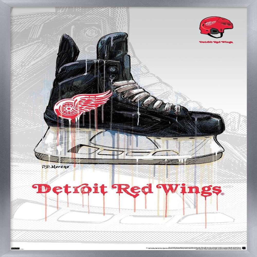 Trends International NHL Detroit Red Wings - Drip Skate 21 Wall Poster, 22.375" x 34", Silver Framed Version