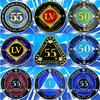 (Years 1-50) NA 5 Year Crystals and Glitter Medallion, Silver Color Plated Coin, Black Rainbow, Blue Glitter and Four Clear Crystals, Epoxy Covered view 3