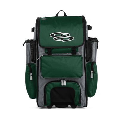 Boombah Rolling Superpack Baseball/Softball Gear Bag - 23-1/2" x 13-1/2" x 9-1/2" - Gray/Dark Green - Telescopic Handle - Holds 4 Bats - Wheeled Version