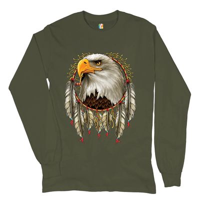 Bald Eagle Dreamcatcher Long Sleeve T-Shirt Indigenous Native American Heritage Military Green 3X-Large