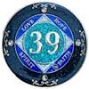 (Years 1-50) NA 39 Year Crystals and Glitter Medallion, Silver Color Plated Coin, Black Rainbow, Blue Glitter and Four Clear Crystals, Epoxy Covered view 1