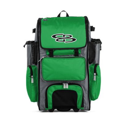 Boombah Rolling Superpack Baseball/Softball Gear Bag - 23-1/2" x 13-1/2" x 9-1/2" - Gray/Kelly Green - Telescopic Handle - Holds 4 Bats - Wheeled Version
