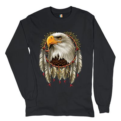 Bald Eagle Dreamcatcher Long Sleeve T-Shirt Indigenous Native American Heritage Black 3X-Large