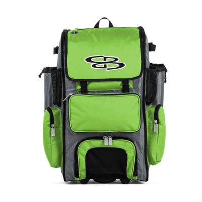Boombah Rolling Superpack Baseball/Softball Gear Bag - 23-1/2" x 13-1/2" x 9-1/2" - Gray/Lime Green - Telescopic Handle - Holds 4 Bats - Wheeled Version