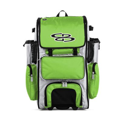 Boombah Rolling Superpack Baseball/Softball Gear Bag - 23-1/2" x 13-1/2" x 9-1/2" - White/Lime Green - Telescopic Handle - Holds 4 Bats - Wheeled Version
