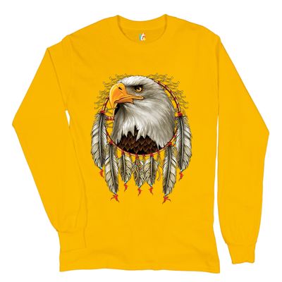 Bald Eagle Dreamcatcher Long Sleeve T-Shirt Indigenous Native American Heritage Yellow 3X-Large