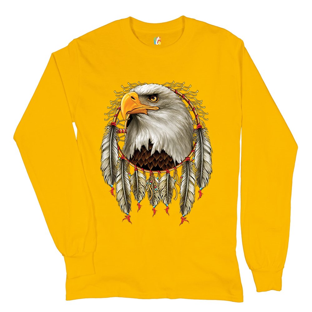 Bald Eagle Dreamcatcher Long Sleeve T-Shirt Indigenous Native American Heritage Yellow 3X-Large