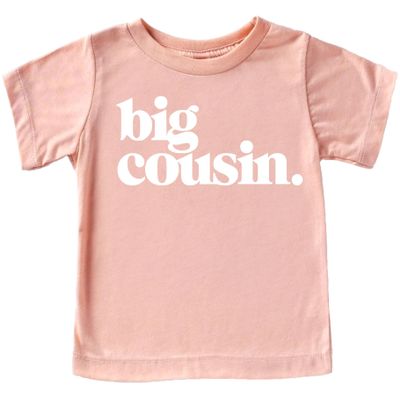 Bold Big Cousin T-Shirts for Girls and Boys Fun Family Outfits White on Peach Shirt Youth Large