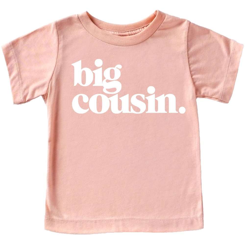 Bold Big Cousin T-Shirts for Girls and Boys Fun Family Outfits White on Peach Shirt Youth Large