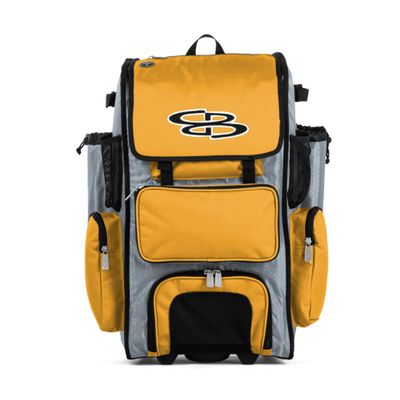 Boombah Rolling Superpack Baseball/Softball Gear Bag - 23-1/2" x 13-1/2" x 9-1/2" - Gray/Gold - Telescopic Handle - Holds 4 Bats - Wheeled Version