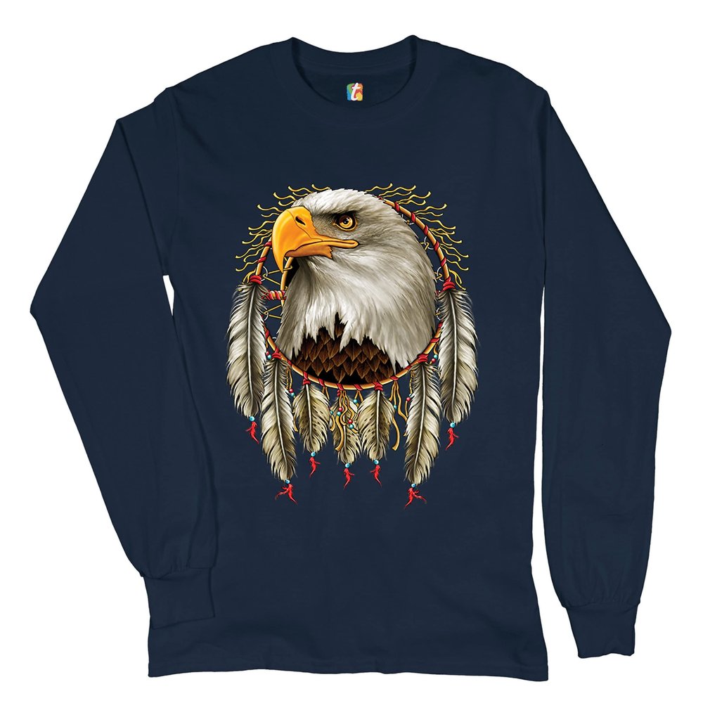 Bald Eagle Dreamcatcher Long Sleeve T-Shirt Indigenous Native American Heritage Navy Blue 3X-Large