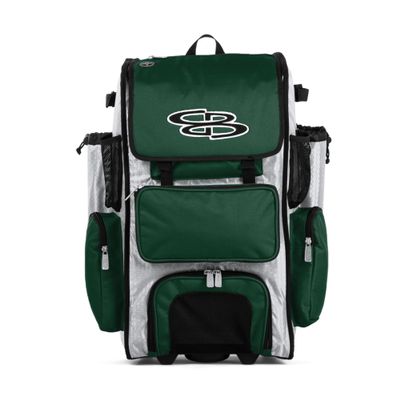 Boombah Rolling Superpack Baseball/Softball Gear Bag - 23-1/2" x 13-1/2" x 9-1/2" - White/Dark Green - Telescopic Handle - Holds 4 Bats - Wheeled Version
