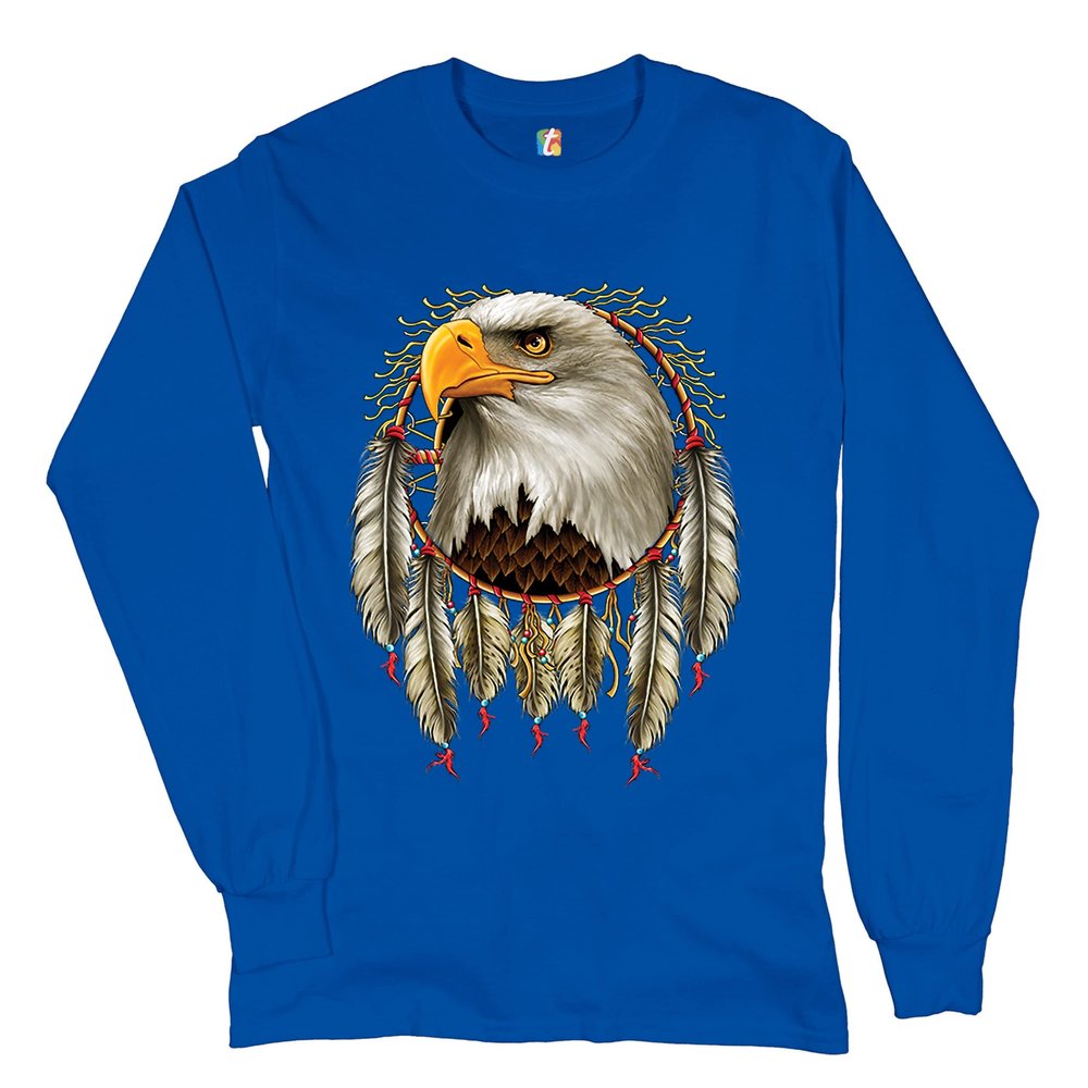 Bald Eagle Dreamcatcher Long Sleeve T-Shirt Indigenous Native American Heritage Royal Blue 3X-Large