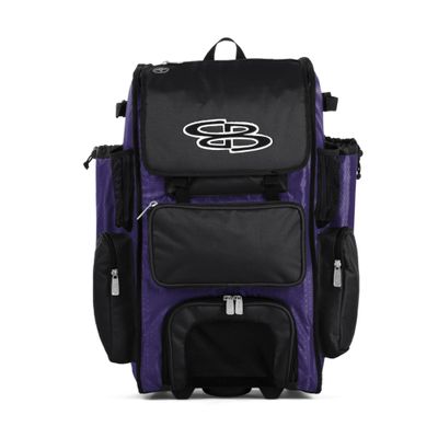 Boombah Rolling Superpack Baseball/Softball Gear Bag - 23-1/2" x 13-1/2" x 9-1/2" - Purple/Black - Telescopic Handle - Holds 4 Bats - Wheeled Version