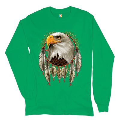 Bald Eagle Dreamcatcher Long Sleeve T-Shirt Indigenous Native American Heritage Green 3X-Large