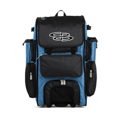 Boombah Rolling Superpack Baseball/Softball Gear Bag - 23-1/2" x 13-1/2" x 9-1/2" - Columbia Blue/Black - Telescopic Handle - Holds 4 Bats - Wheeled Version