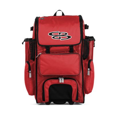 Boombah Rolling Superpack 2.0 Baseball / Softball Gear Bag - 23-1/2Inch x 13-1/2Inch x 9-1/2Inch - Red - Telescopic Handle - Holds 4 Bats - Wheeled Version , One Size