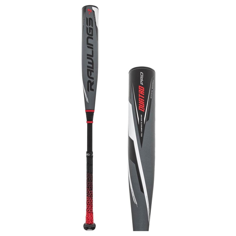 Rawlings Quatro Pro 2022 BBCOR 2 5/8" 2 Piece Composite Baseball Bat Drop -3, Black/Grey/Red, 32"/22oz