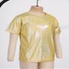 FEESHOW Kids Girls Sparkly Metallic Shiny T-Shirt Boys Short Sleeves Loose T-Shirt for Dance Performance Costume Gold 6-7 Years view 3